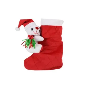 ToysTender Christmas Santa Claus Stocking Sock Decor Gift Bag With Hanging Teddy 10 Inch